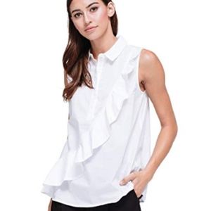 Pleione White Sleeveless Ruffled Top Blouse S NEW